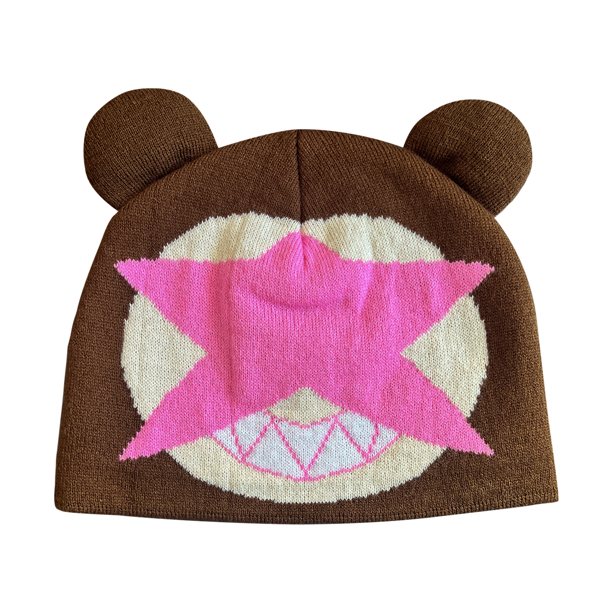 Brown and pink star beanie with ears